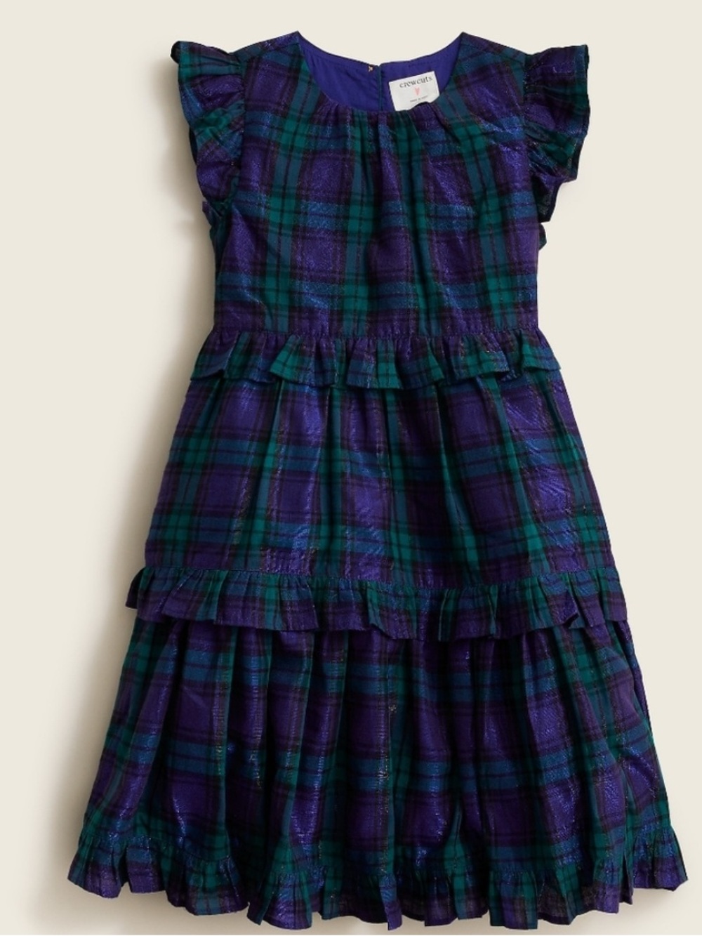 Crewcuts Blue and Green Plaid Ruffle Tier Dress NWT